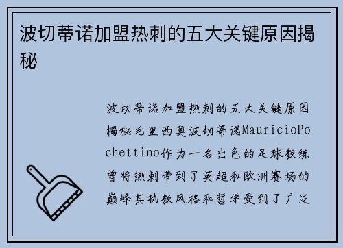 波切蒂诺加盟热刺的五大关键原因揭秘
